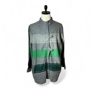 Pendleton Lambs‎ Wool Coat Striped Gray Green Button Up Old Money